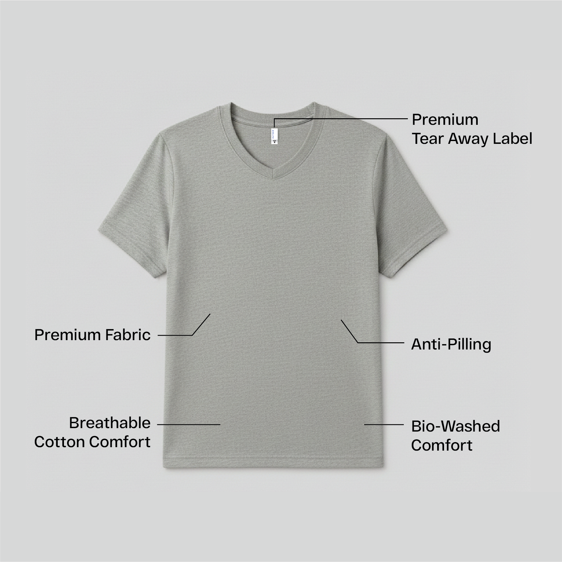 Solid V-Neck T-Shirt for Men - 100% Cotton